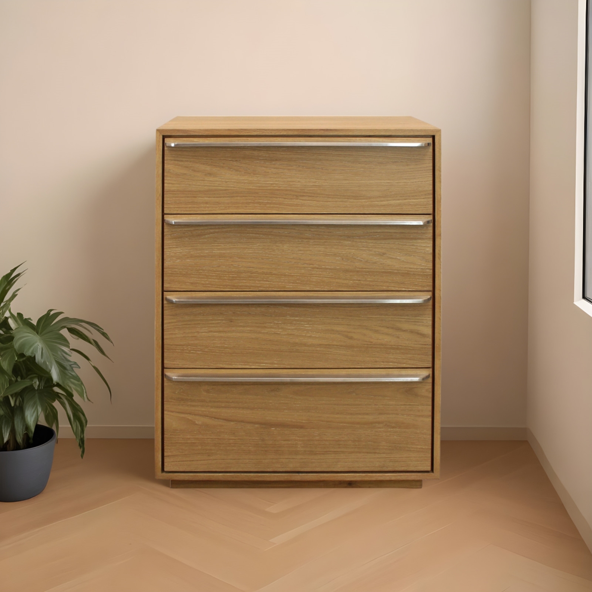 555429 32 in. Natural Solid Wood Four Drawer Dresser