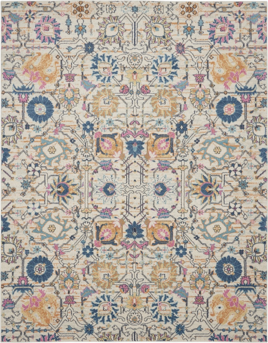 385218 8 x 10 ft. Orange & Ivory Floral Power Loomed Rectangle Area Rug