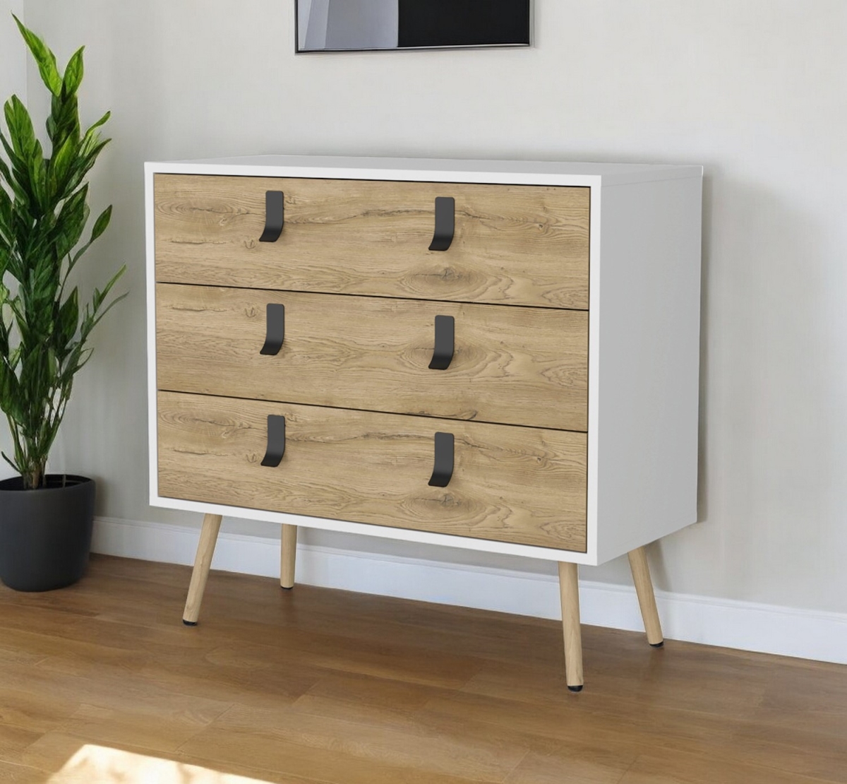 552269 32 in. White & Natural Three Drawer Dresser