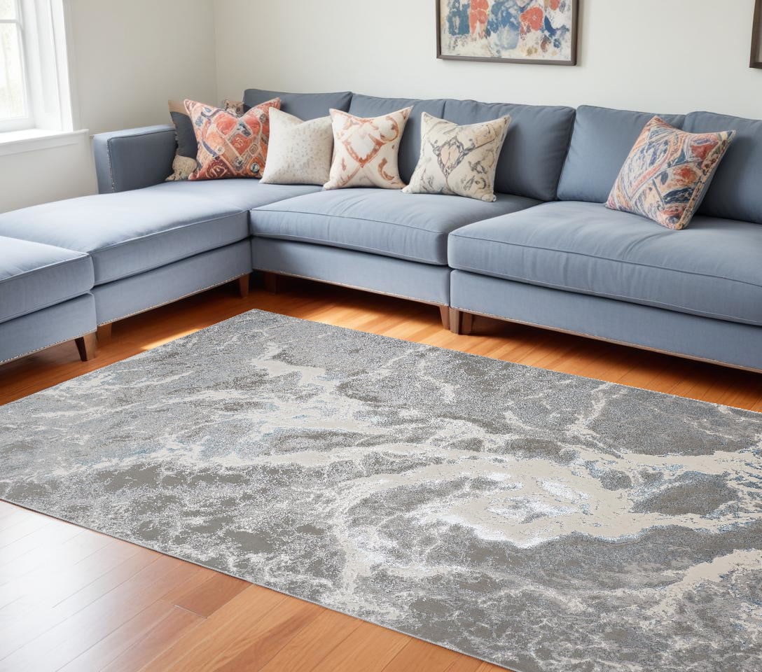513077 8 x 10 ft. Gray & Ivory Abstract Rectangle Machine Woven Area Rug