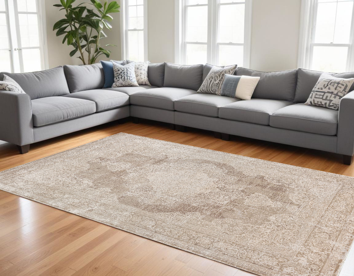 554407 8 x 10 ft. Beige & Ivory Medallion Rectangle Machine Woven Area Rug