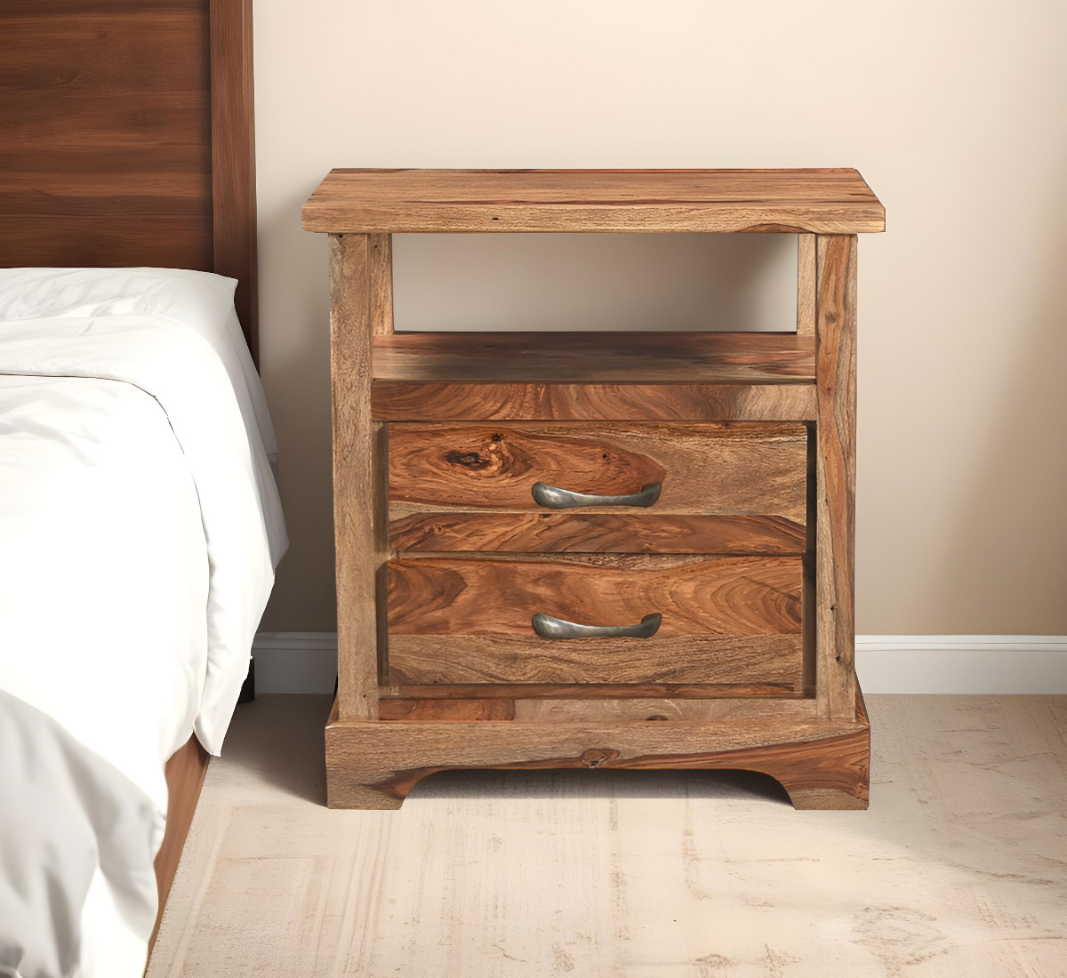 552248 27 in. Brown Two Drawer Solid Wood Nightstand