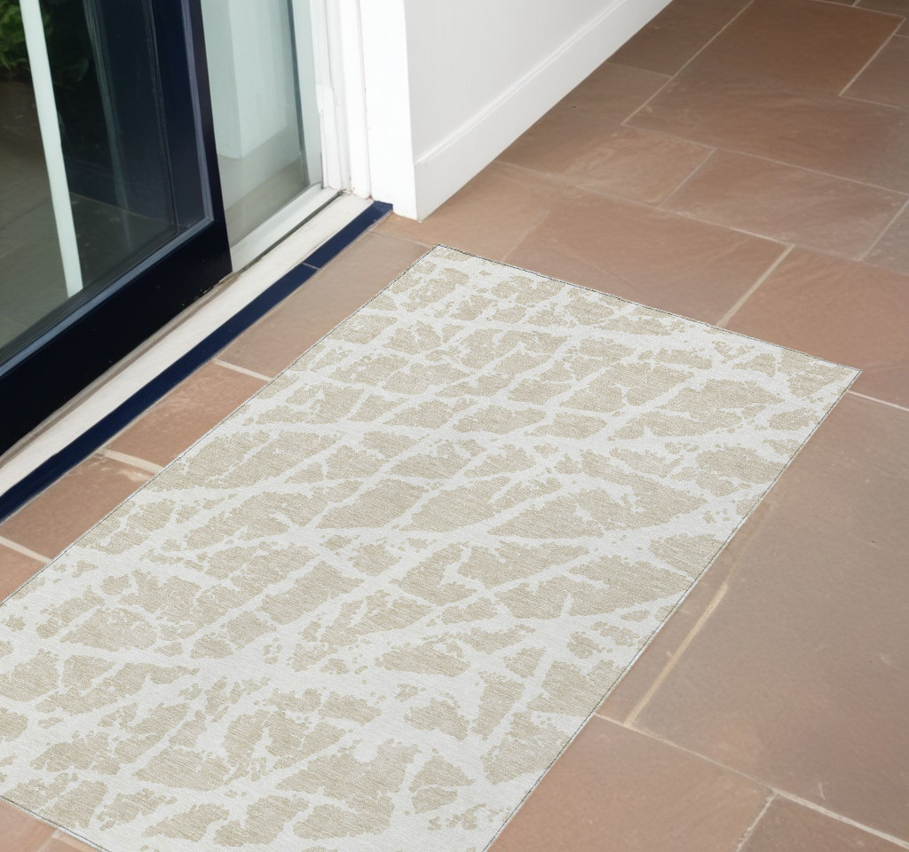 Abstract Beige & Ivory Area Rug - 3 x 5 ft - Washable & Stain Resistant