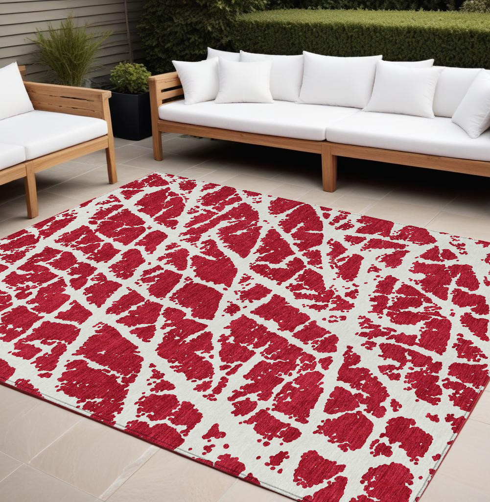 559323 9 x 12 ft. Red & White Abstract Washable Non Skid Indoor Outdoor Rectangle Machine Woven Area Rug