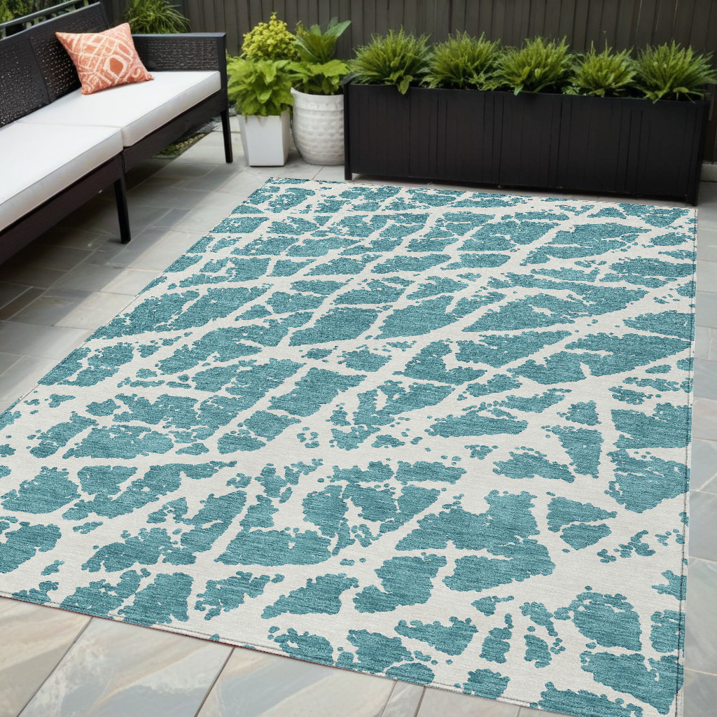 559329 5 x 8 ft. Teal Abstract Washable Non Skid Indoor Outdoor Rectangle Machine Woven Area Rug