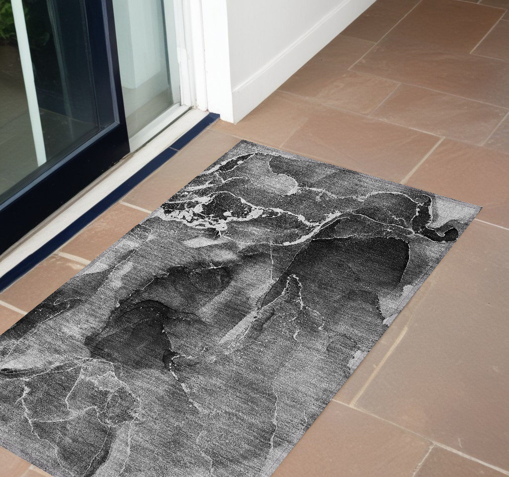 Abstract Washable Area Rug - Black Gray & White - 2 x 3 ft - Stain Resistant