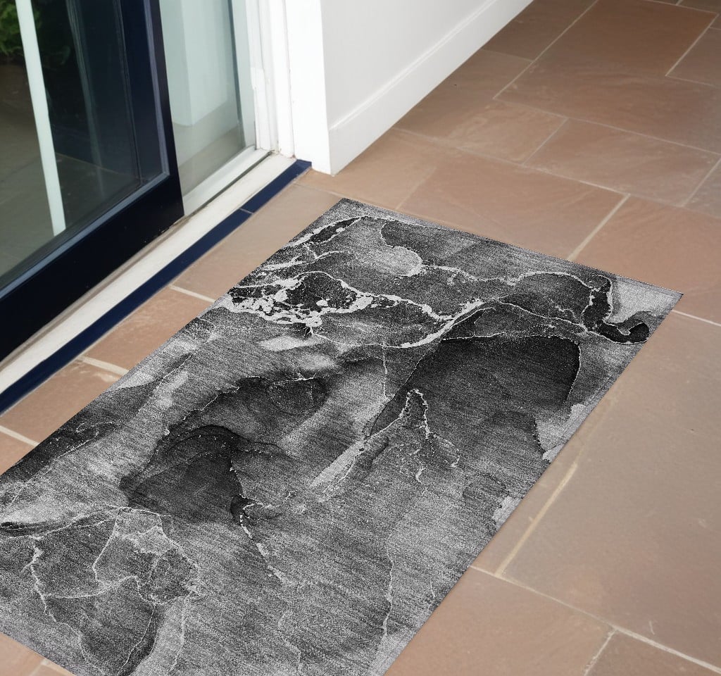 Abstract Washable Area Rug - Black Gray & White - 3 x 5 ft - Stain Resistant