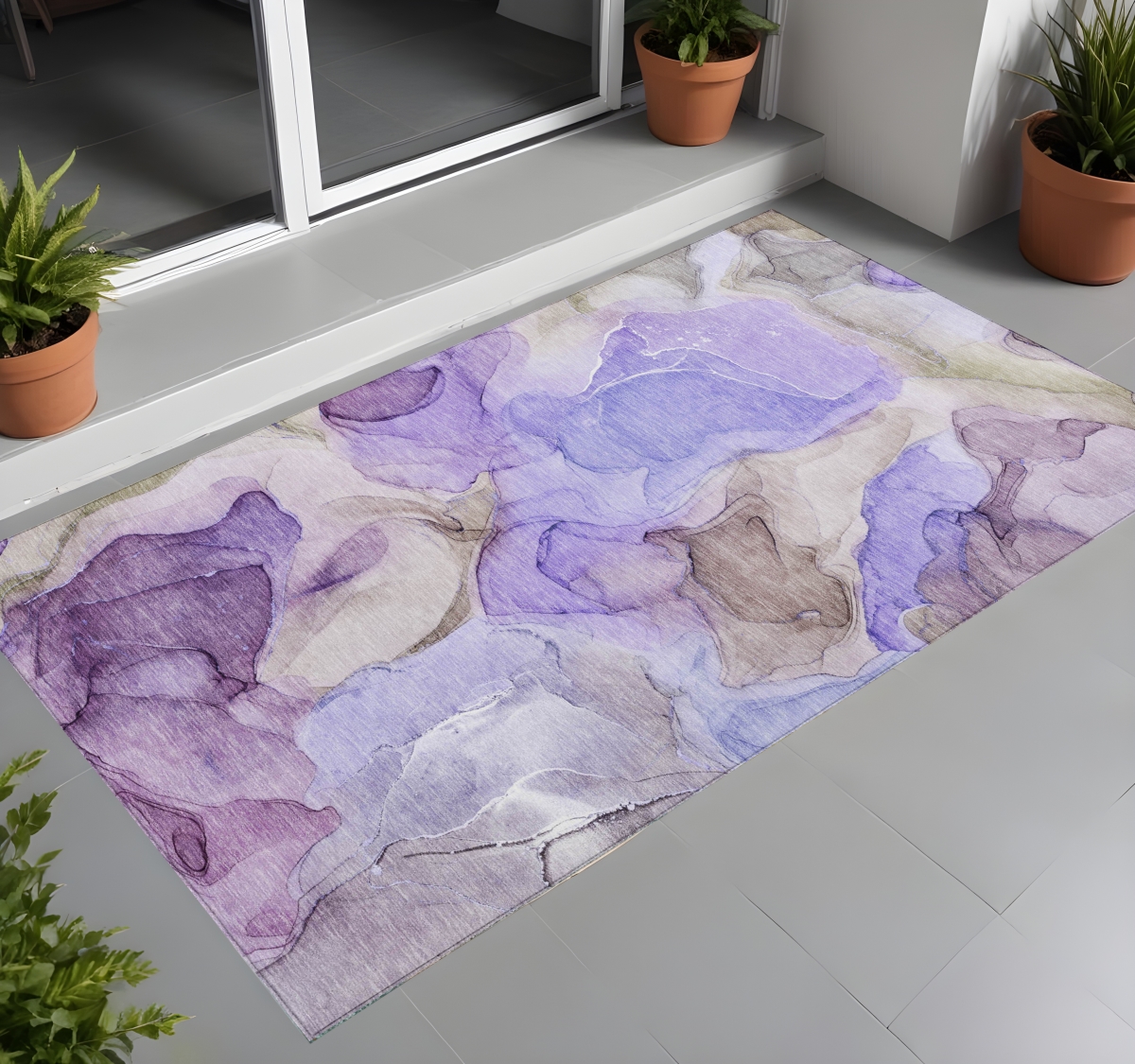 Abstract Gray & Purple Area Rug - 3 x 5 ft - Washable & Stain Resistant