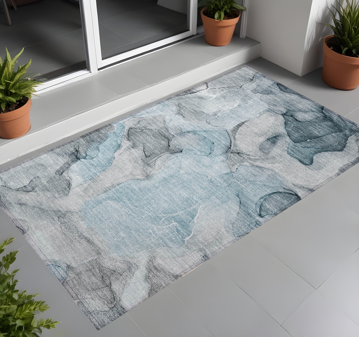 Teal Abstract Washable Area Rug - 3 x 5 ft - Stain Resistant & Non-Skid