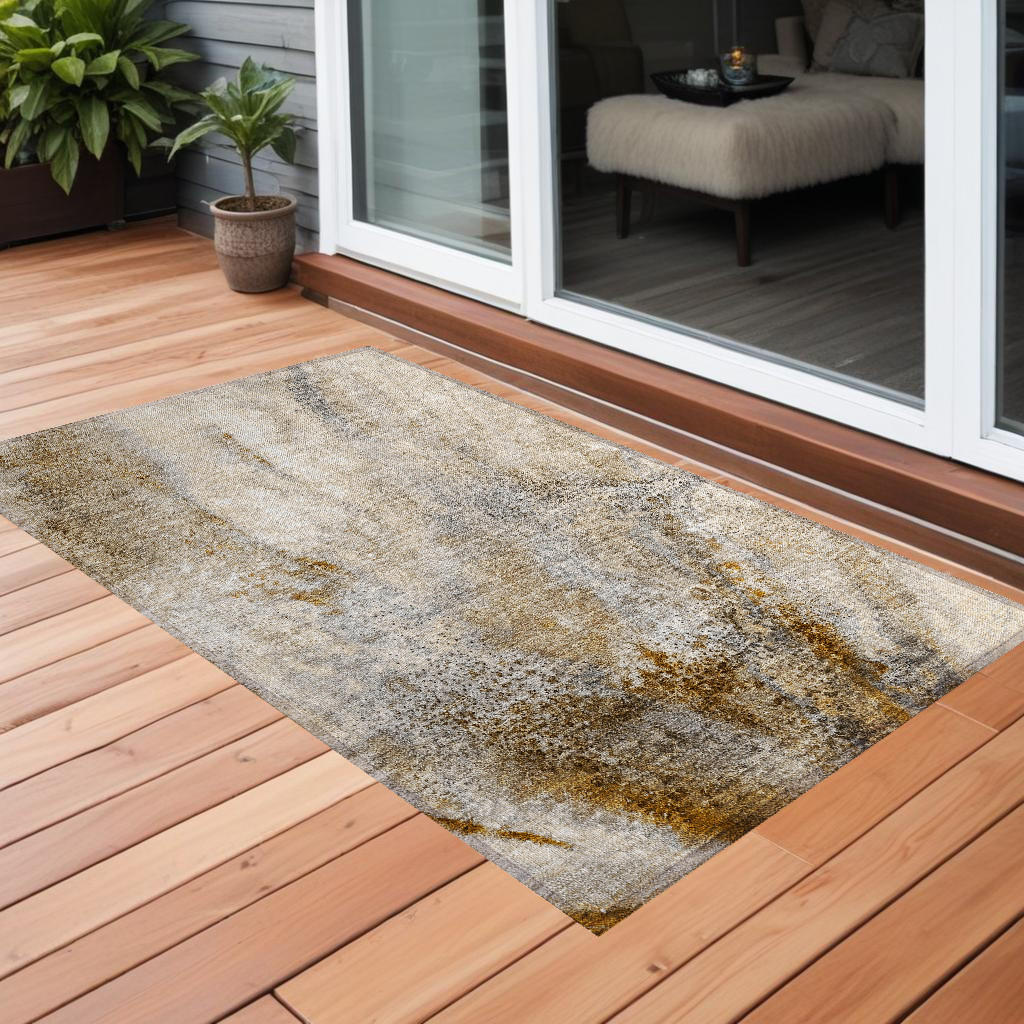 Brown Abstract Washable Non-Skid Area Rug - 2 x 3 ft - Stain Resistant
