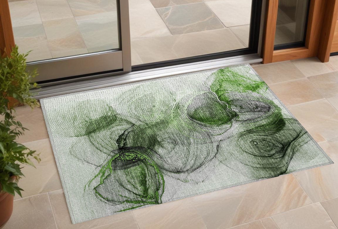 Olive Green Abstract Washable Area Rug - 2 x 3 ft - Non-Skid Design