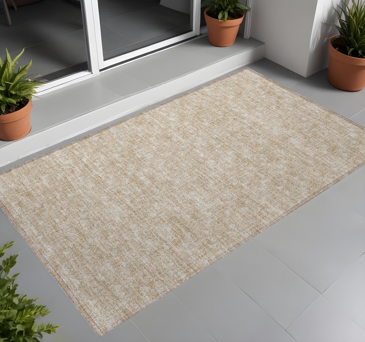 Tan Geometric Washable Area Rug - 2 x 3 ft - Stain Resistant & Non-Skid