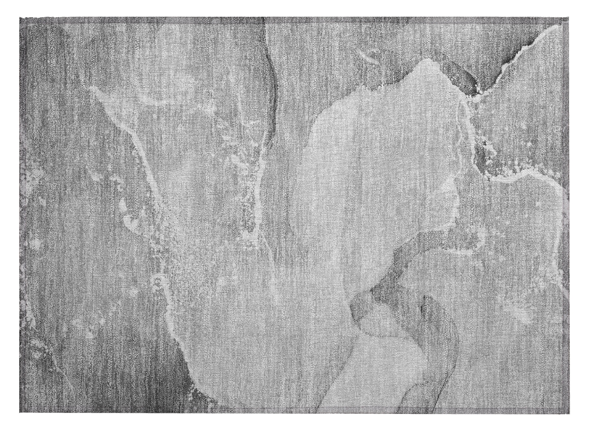 560256 2 x 3 ft. Gray & Ivory Abstract Washable Non Skid Indoor Outdoor Rectangle Machine Woven Area Rug