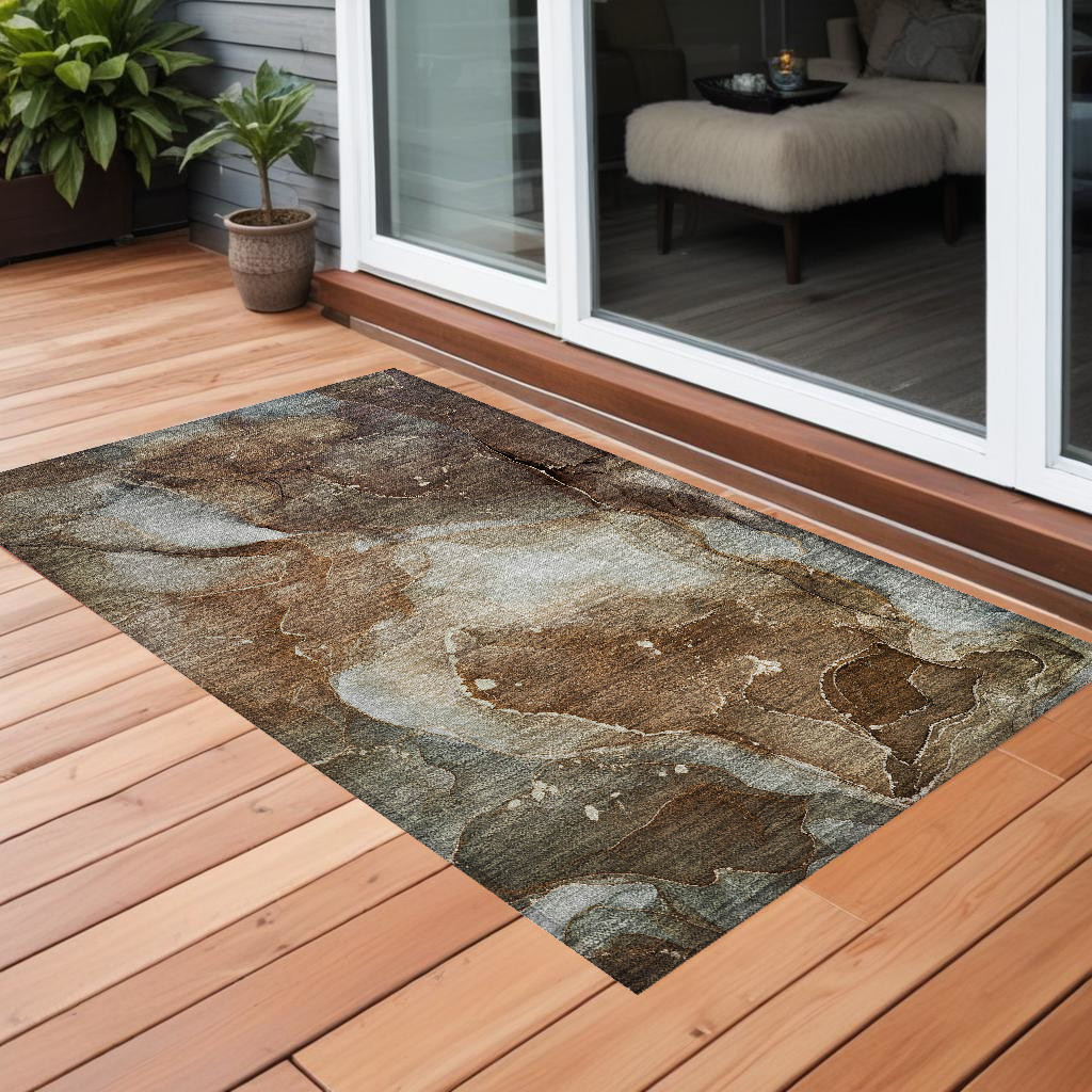 Brown Abstract 3x5 ft. Washable Area Rug - Non-Skid Stain Resistant