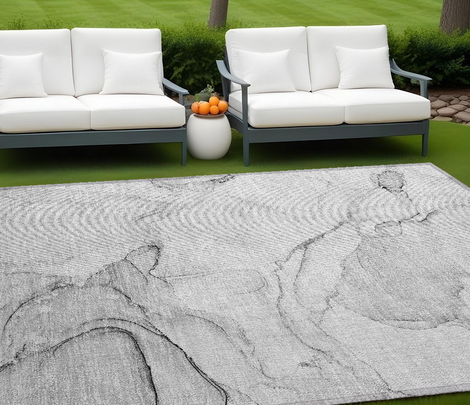 560552 8 x 10 ft. Silver Abstract Washable Non Skid Indoor Outdoor Rectangle Machine Woven Area Rug