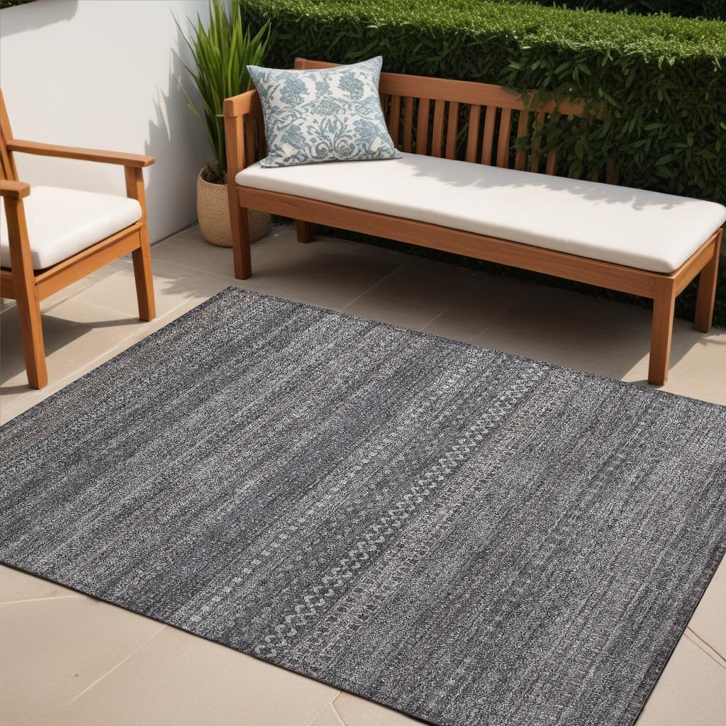 560721 5 x 8 ft. Gray Striped Washable Non Skid Indoor Outdoor Rectangle Machine Woven Area Rug