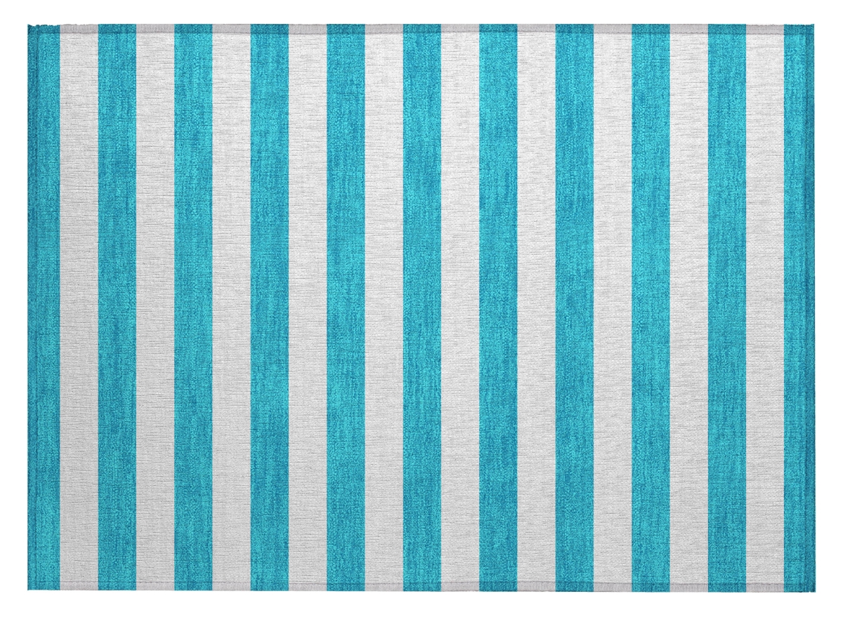 560960 2 x 3 ft. Teal Striped Washable Non Skid Indoor Outdoor Rectangle Machine Woven Area Rug