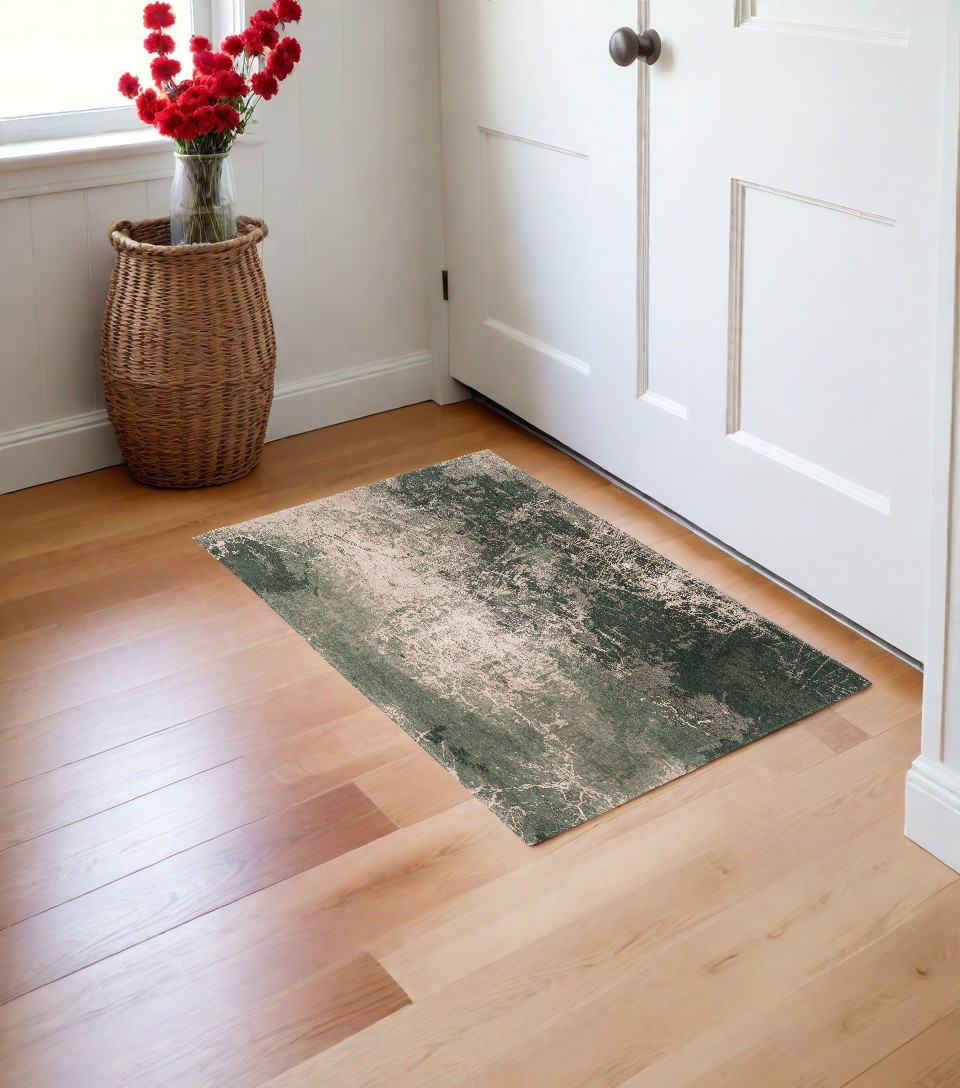 548514 3 x 5 ft. Beige & Green Abstract Non Skid Rectangle Machine Woven Area Rug