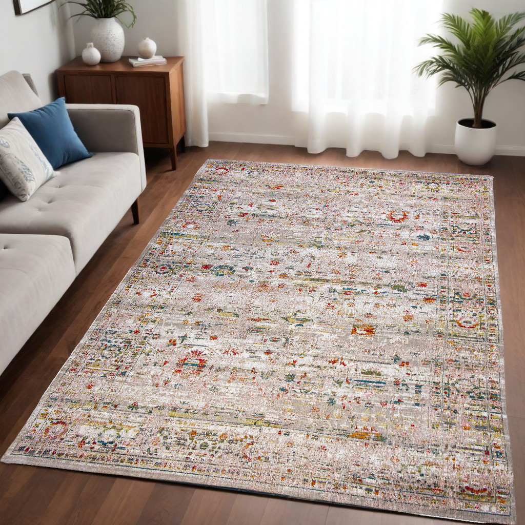 548530 5 x 7 ft. Gray & Brown Oriental Non Skid Rectangle Machine Woven Area Rug