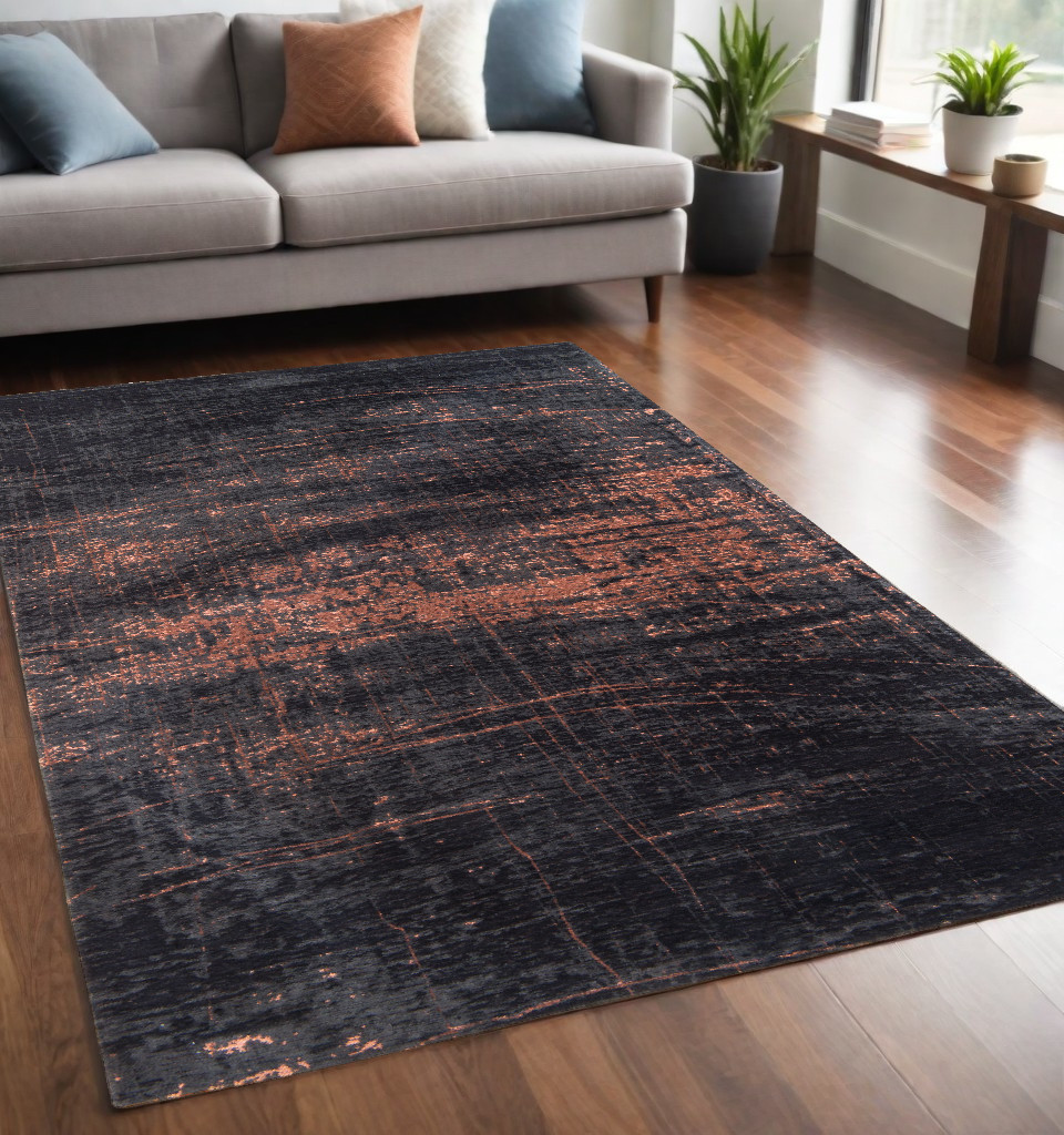 548541 5 x 7 ft. Black & Gold Abstract Non Skid Rectangle Machine Woven Area Rug
