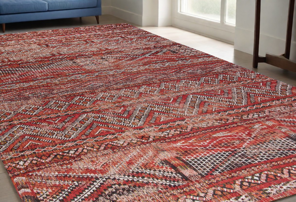 548607 5 x 7 ft. Red & Gray Oriental Non Skid Rectangle Machine Woven Area Rug