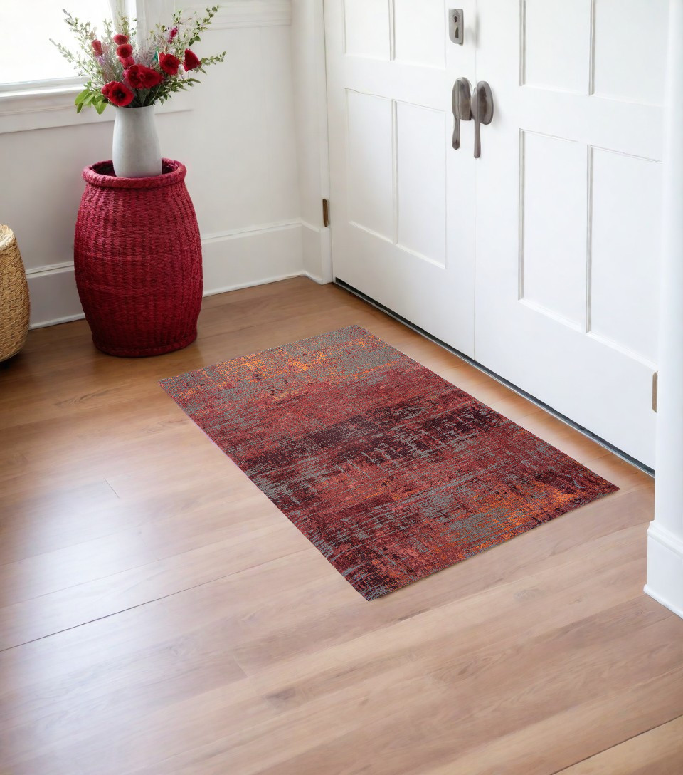 548612 3 x 5 ft. Red & Gray Abstract Non Skid Rectangle Machine Woven Area Rug