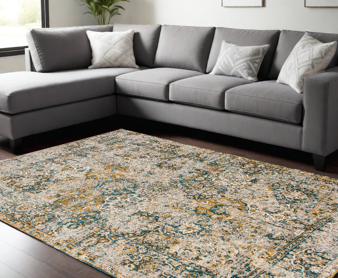 548632 9 x 13 ft. Blue & Green Abstract Non Skid Rectangle Machine Woven Area Rug