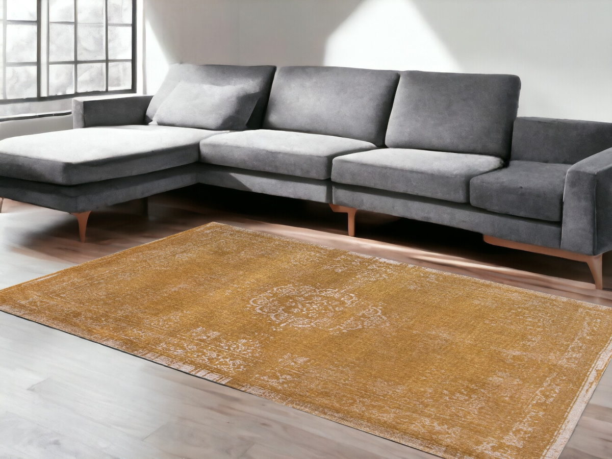 548637 8 x 11 ft. Orange & White Medallion Non Skid Rectangle Machine Woven Area Rug