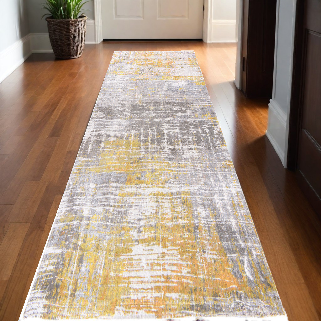 551684 10 ft. Gray & Yellow Abstract Non Skid Rectangle Machine Woven Area Rug