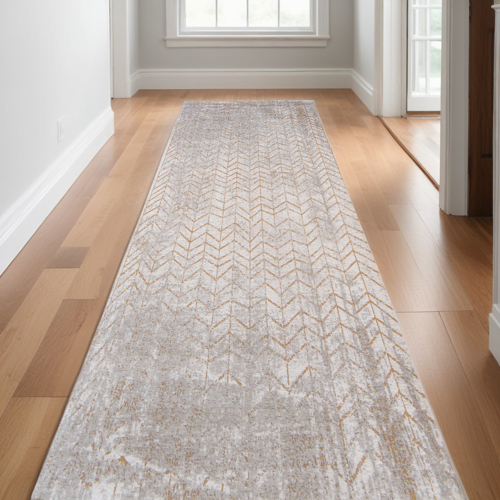 551687 10 ft. Gray & Yellow Chevron Non Skid Rectangle Machine Woven Area Rug
