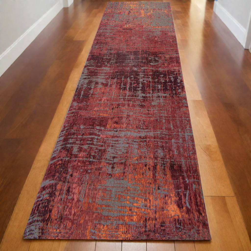 551689 10 ft. Red & Gray Abstract Non Skid Rectangle Machine Woven Area Rug