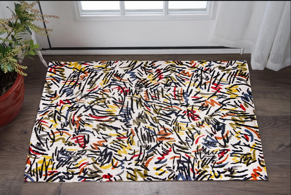 551708 3 x 5 ft. White Abstract Non Skid Rectangle Machine Woven Area Rug