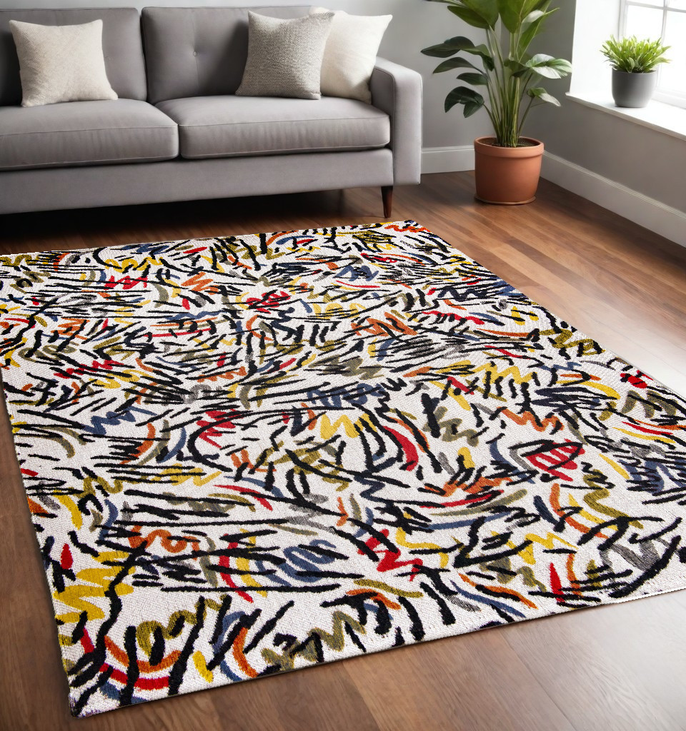 551709 5 x 7 ft. White Abstract Non Skid Rectangle Machine Woven Area Rug