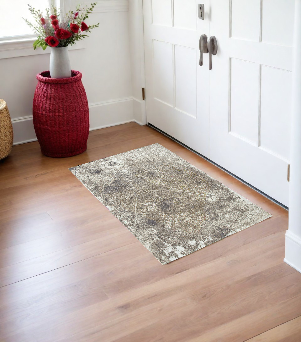 551772 3 x 5 ft. Gray & White Abstract Non Skid Rectangle Machine Woven Area Rug