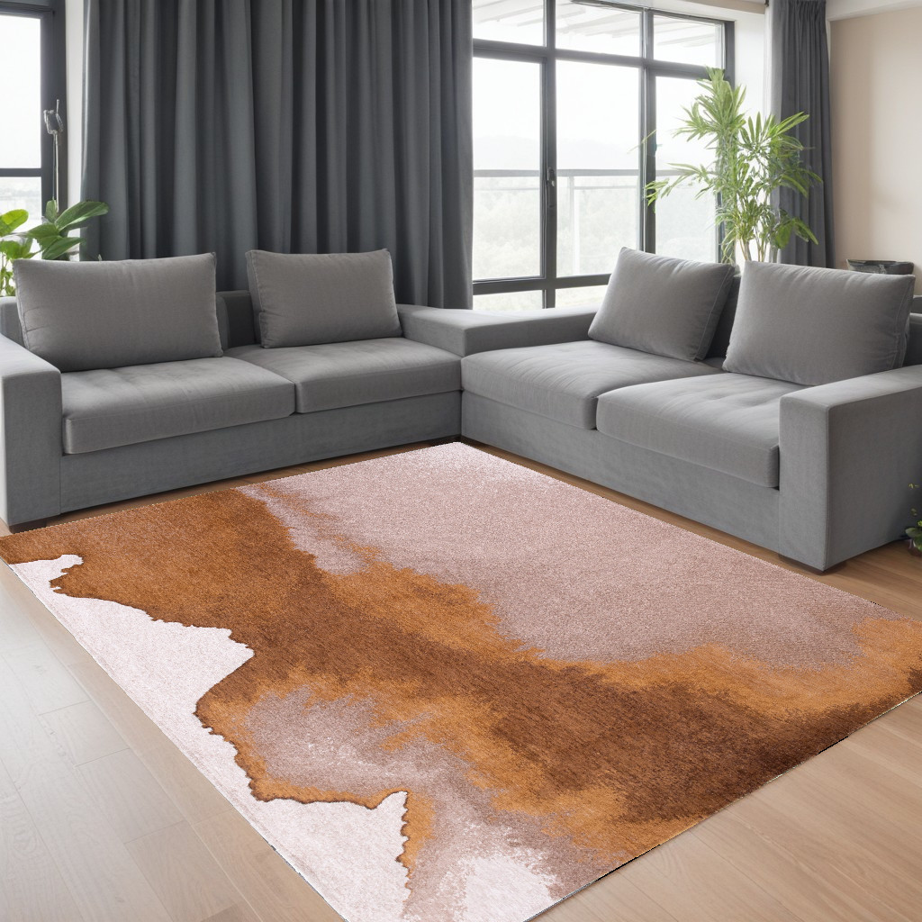 551789 7 x 9 ft. Yellow & Brown Abstract Non Skid Rectangle Machine Woven Area Rug