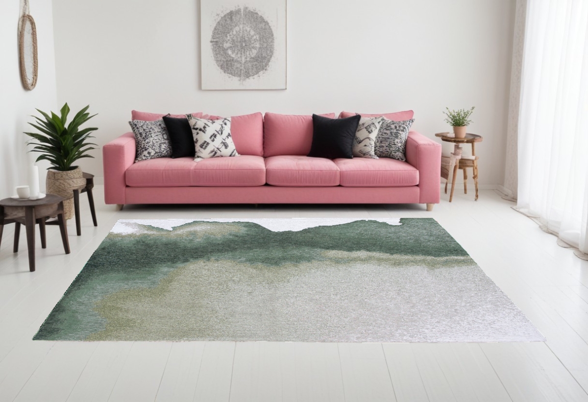 551805 7 x 9 ft. Gray & Green Abstract Non Skid Rectangle Machine Woven Area Rug
