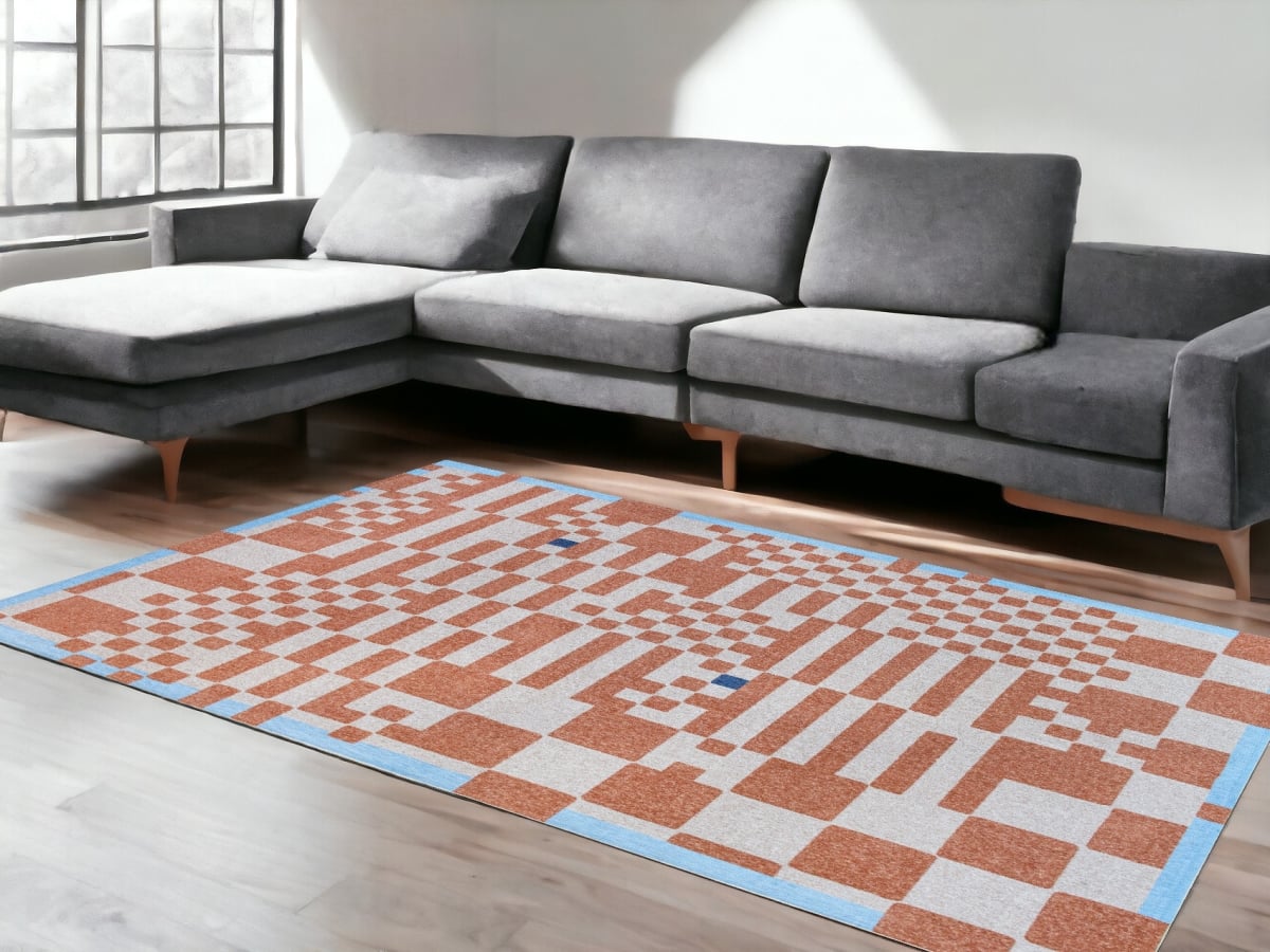 551860 8 x 11 ft. Blue & Red Geometric Non Skid Rectangle Machine Woven Area Rug