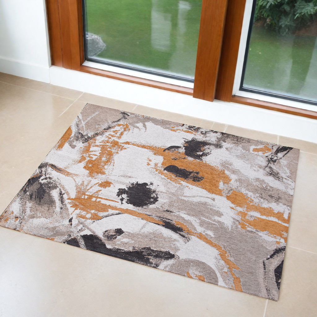 551869 3 x 5 ft. Gray & White Abstract Non Skid Rectangle Machine Woven Area Rug