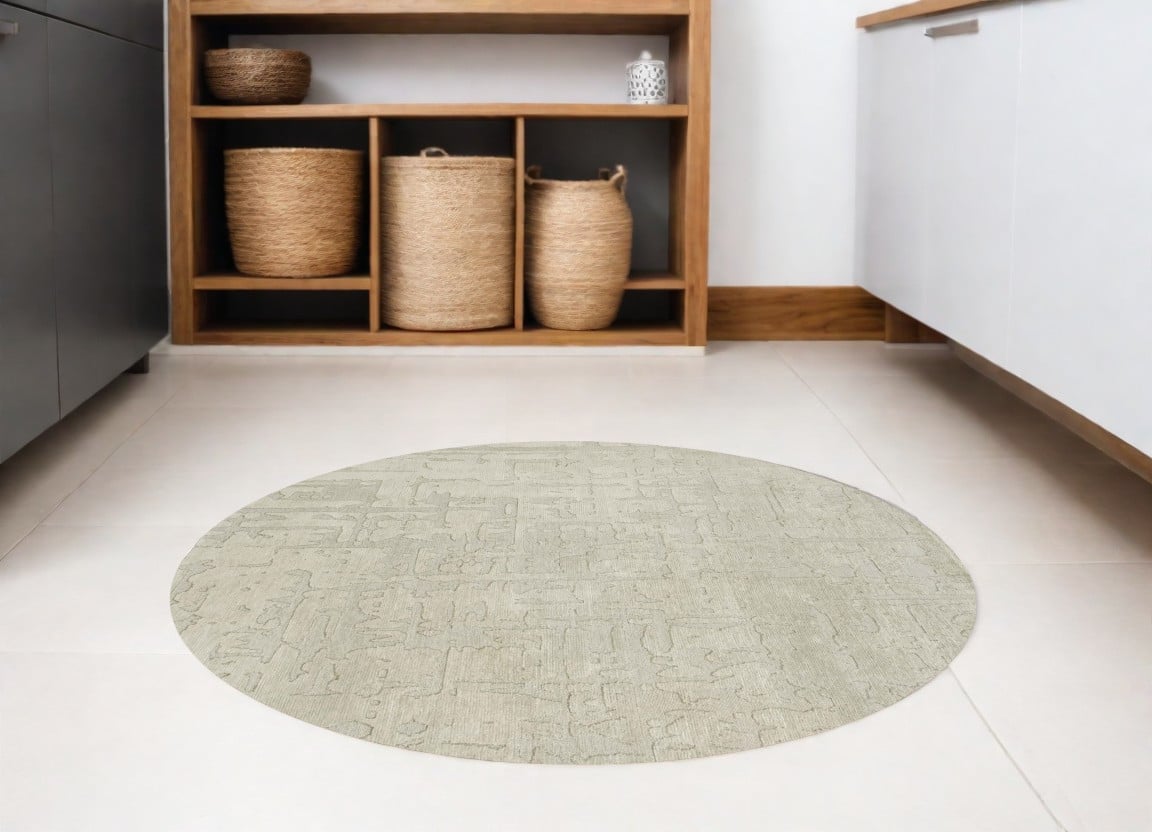 548663 8 ft. Abstract Non Skid Round Area Rug, Gray & Beige