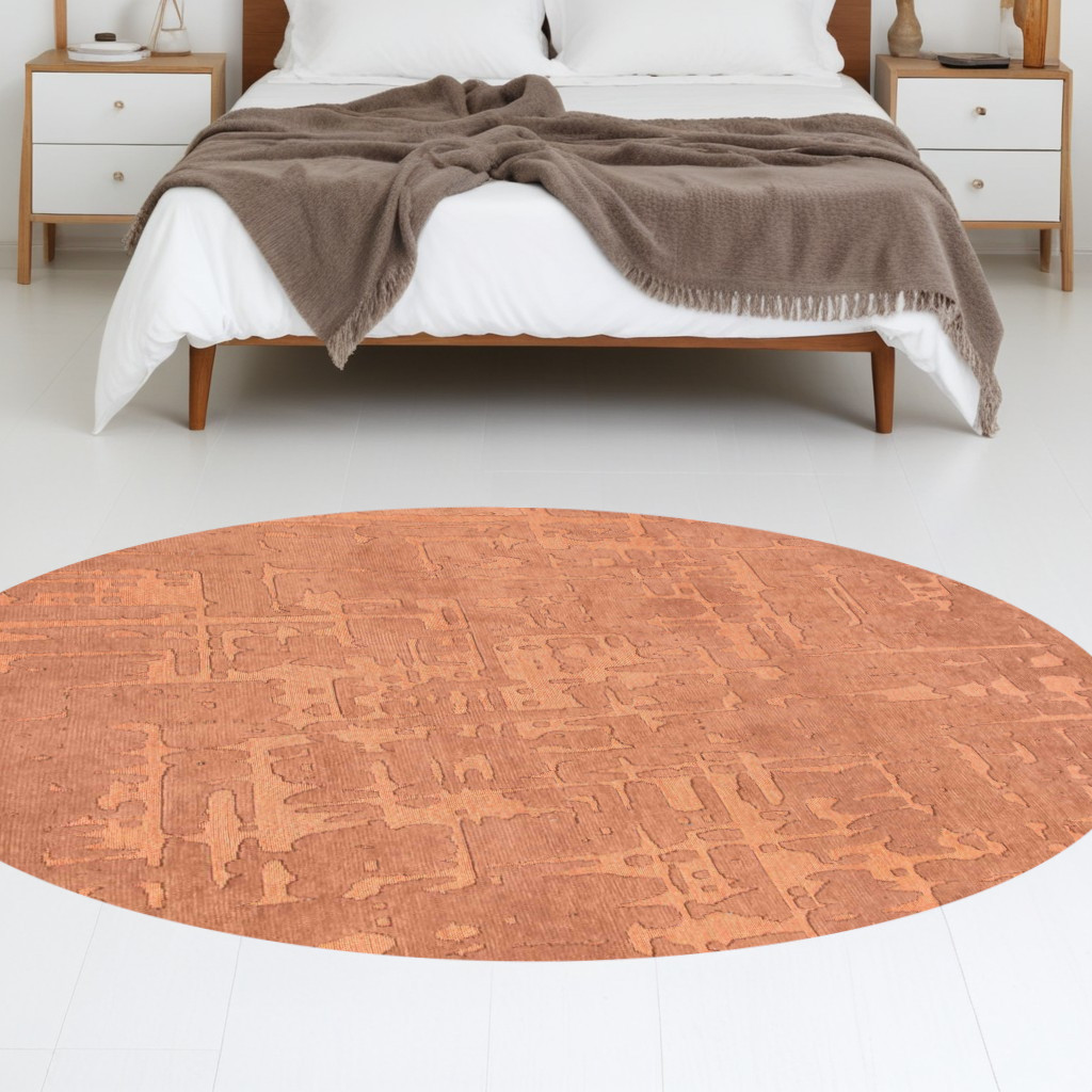548680 5 ft. Orange Round Abstract Non Skid Machine Woven Area Rug