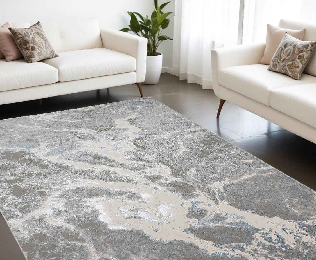 513078 7 x 10 ft. Gray & Ivory Abstract Power Loomed Rectangle Area Rug