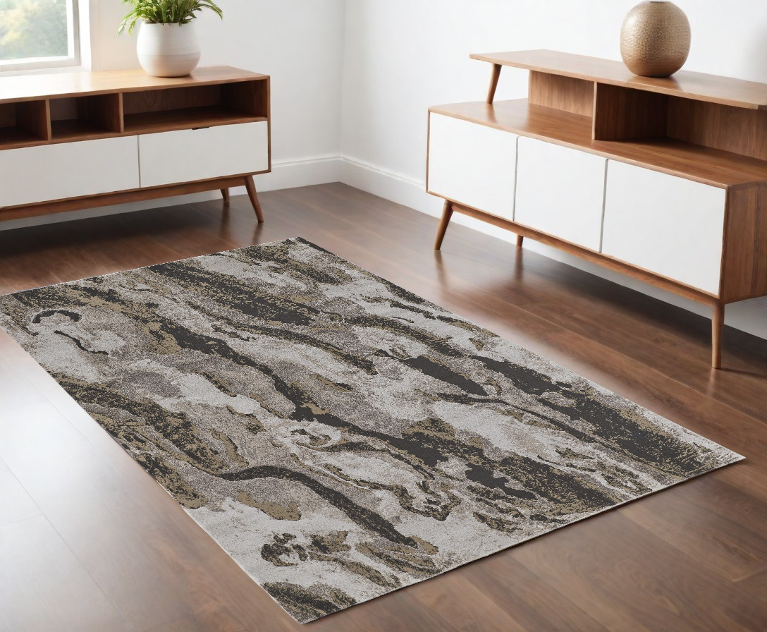 514923 4 x 6 ft. Brown & Ivory Abstract Power Loomed Distressed Rectangle Area Rug