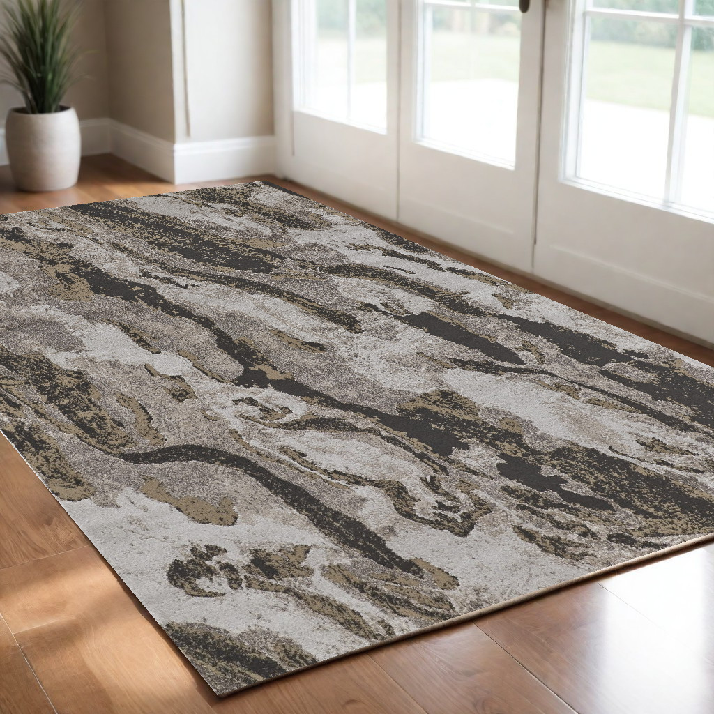 515637 2 x 3 ft. Brown & Ivory Abstract Power Loomed Distressed Rectangle Area Rug