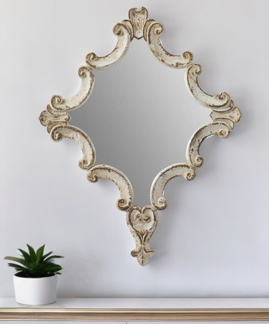 485017 30 in. White Diamond Solid Wood Framed Accent Mirror