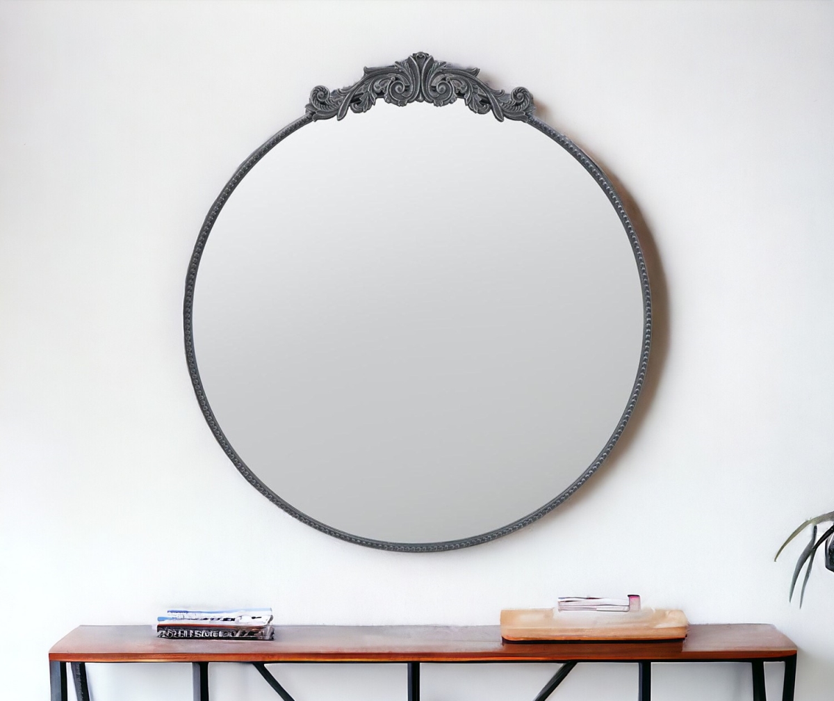 485047 39 in. Black Crowned Top Iron Framed Accent Mirror