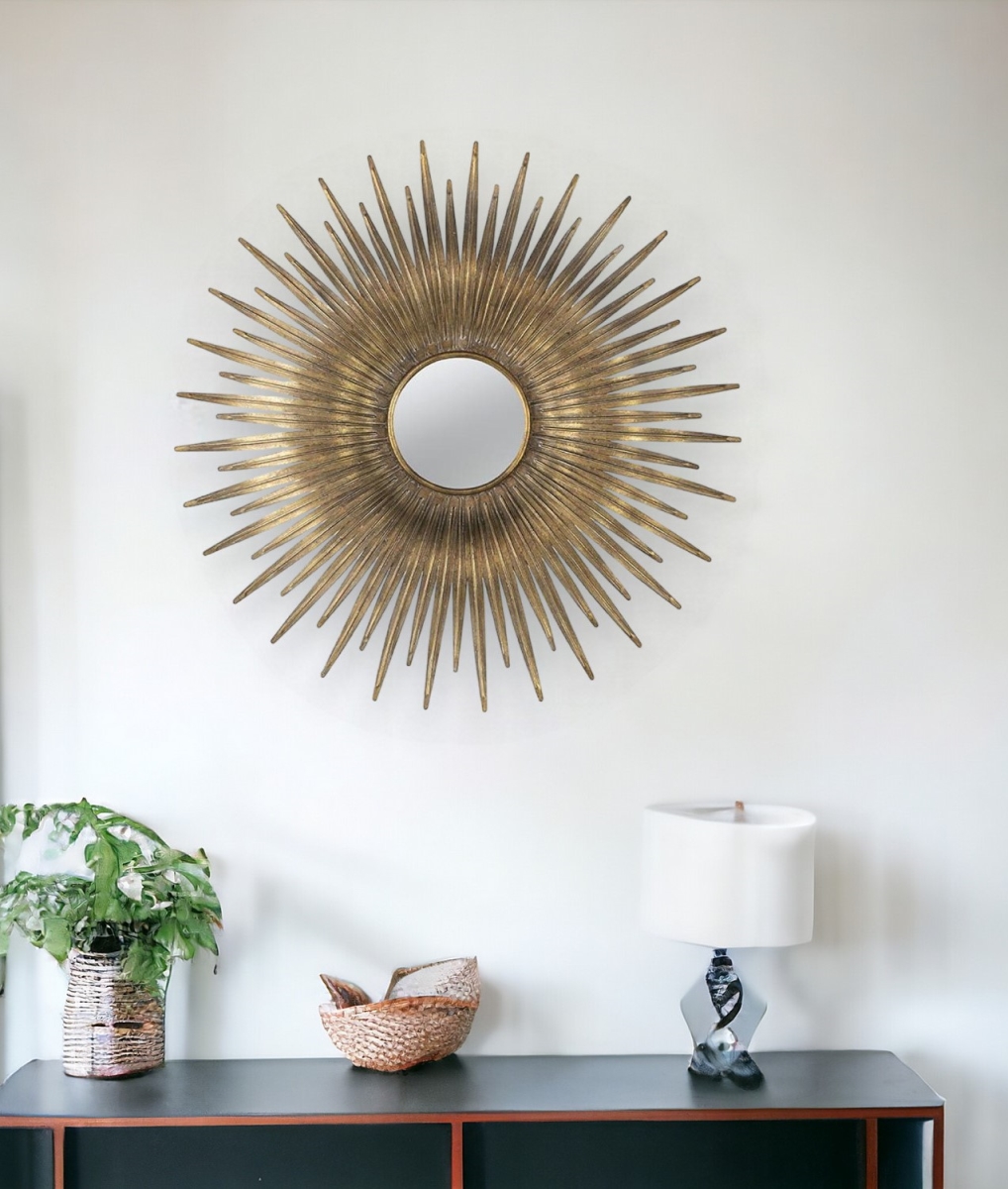 485085 28 in. Gold Sunburst Iron Framed Accent Mirror