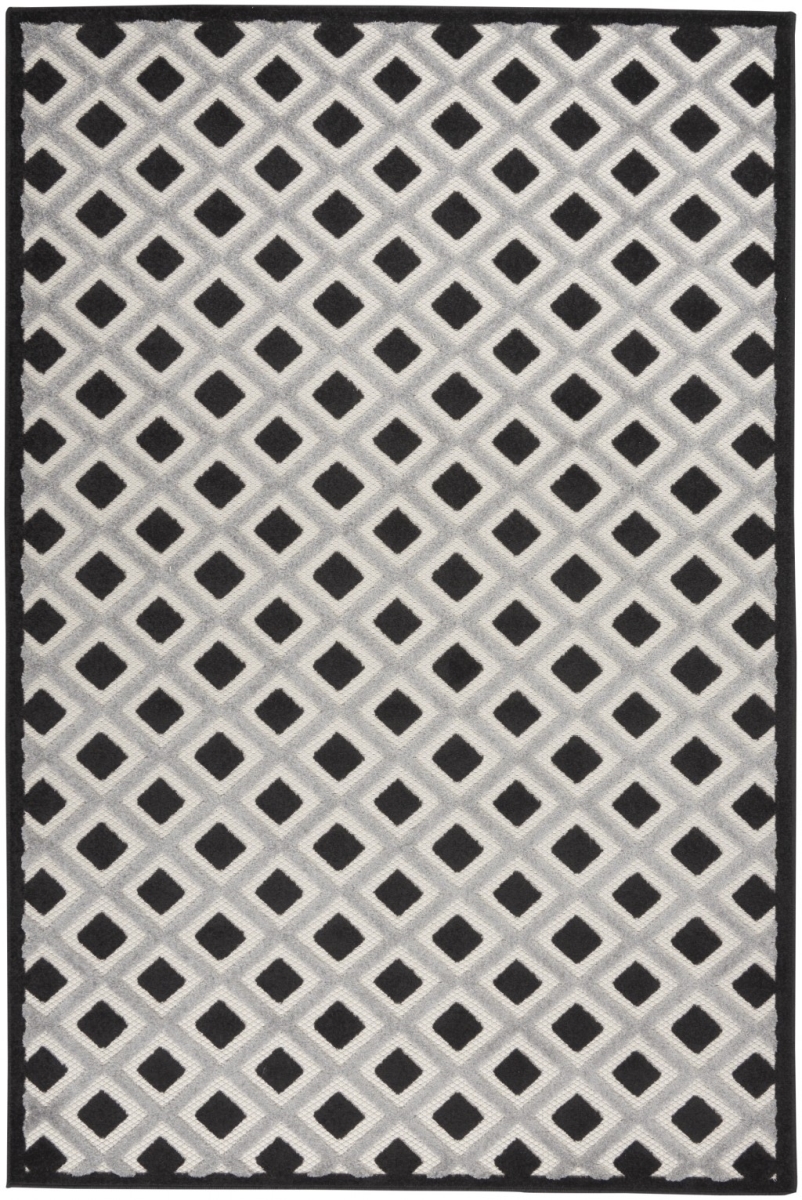 385138 5 x 8 ft. Black & White Geometric Indoor Outdoor Rectangle Power Loomed Area Rug