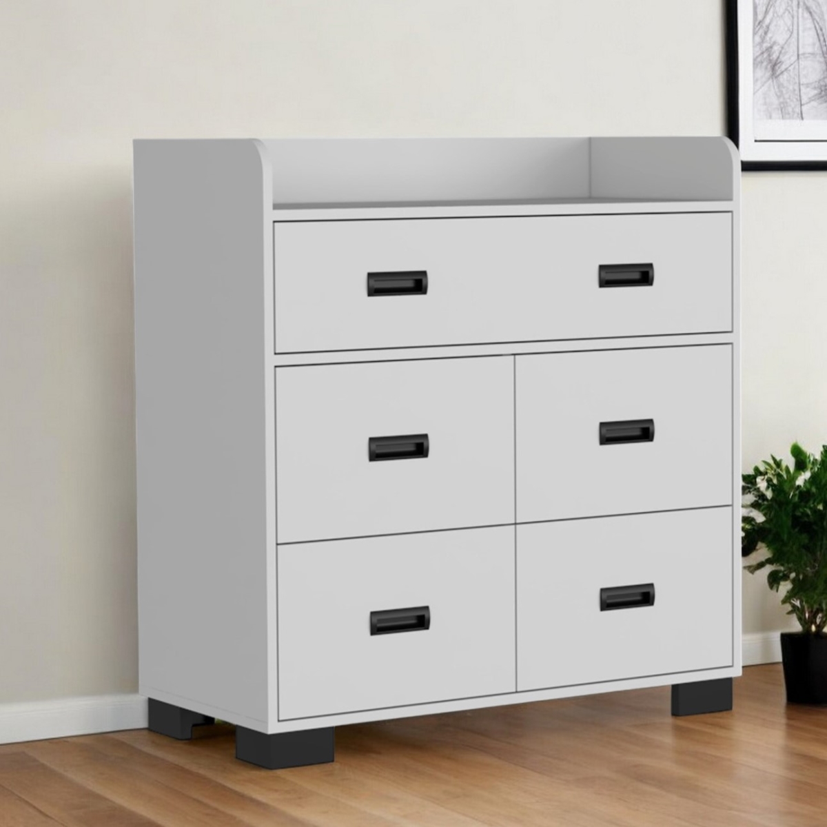 534940 33 in. White Five Drawer Dresser