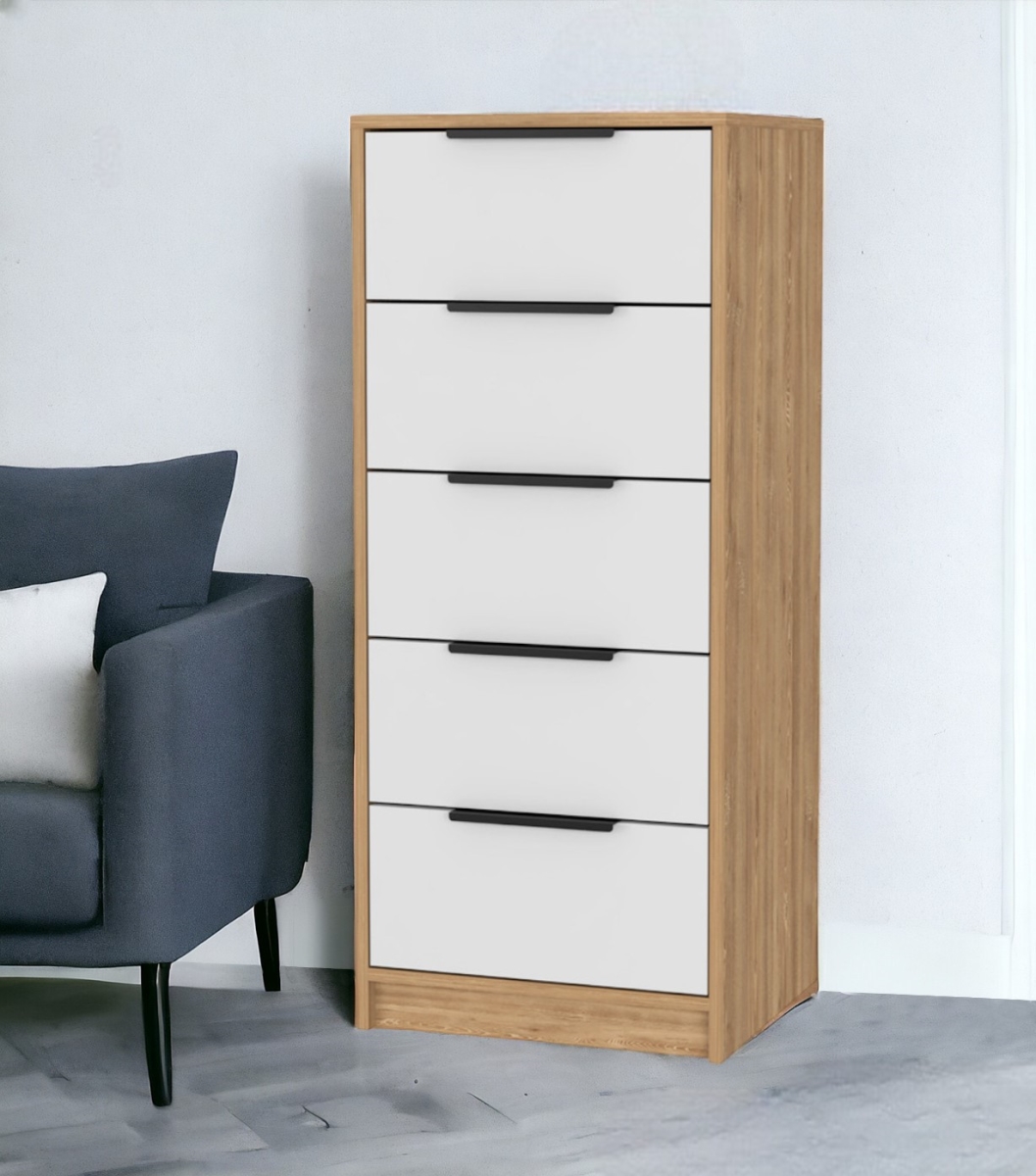 534960 18 in. White & Natural Five Drawer Standard Chest
