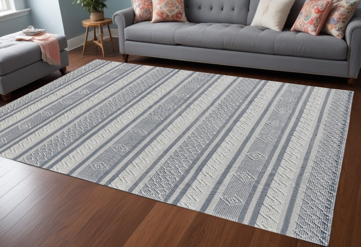 554698 8 x 10 ft. Light Gray & Dark Gray Geometric Hand Loomed Rectangle Area Rug